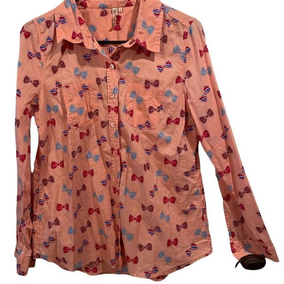 Red Camel Pink with Red White and Blue Bow Ties Cotton Button Down Shirt - Picture 1 of 6